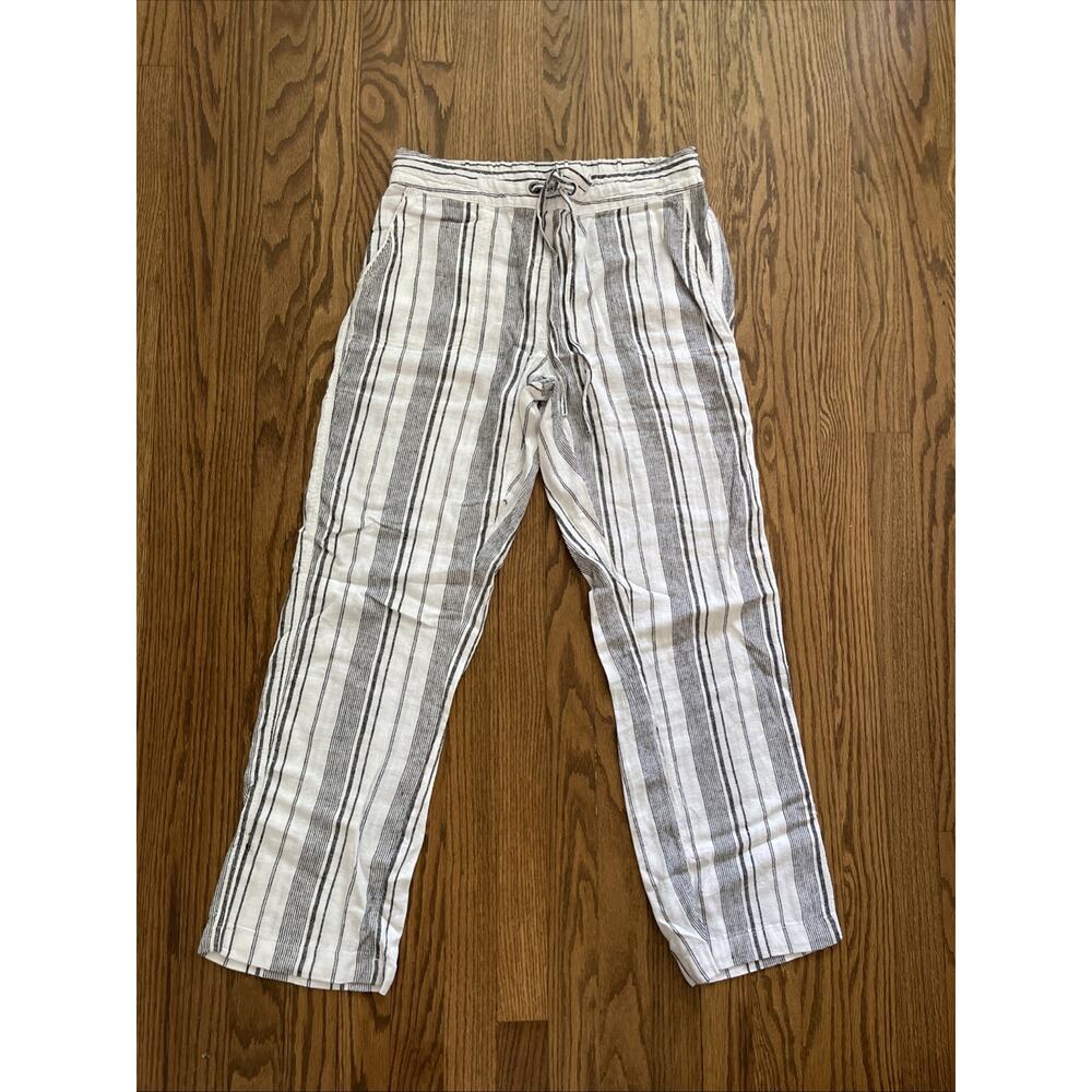 Per Se Striped Linen Blend Wide Leg Pants Women's Medium Drawstring Waist